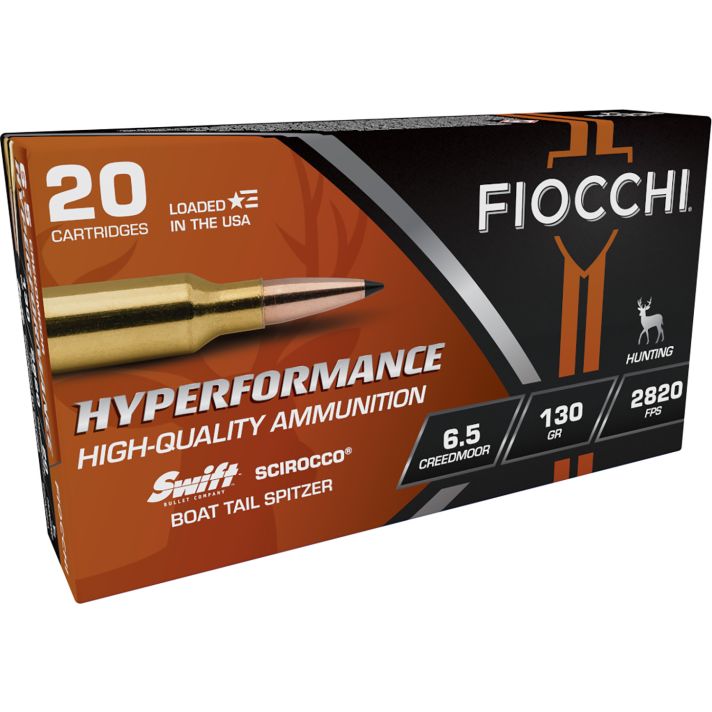 Fiocchi 65CMSCA Hyperformance6.5Creedmoor 130gr Swift Scirocco II Boat Tail Spitzer 20 Per Box/10 Case
