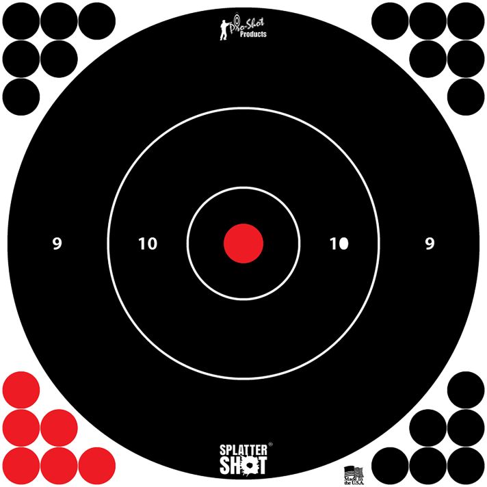 Pro-Shot 12BWHTETG12P SplatterShot12" Bullseye Hanging Tagboard Black/Red Impact Enhancement White 12 PK