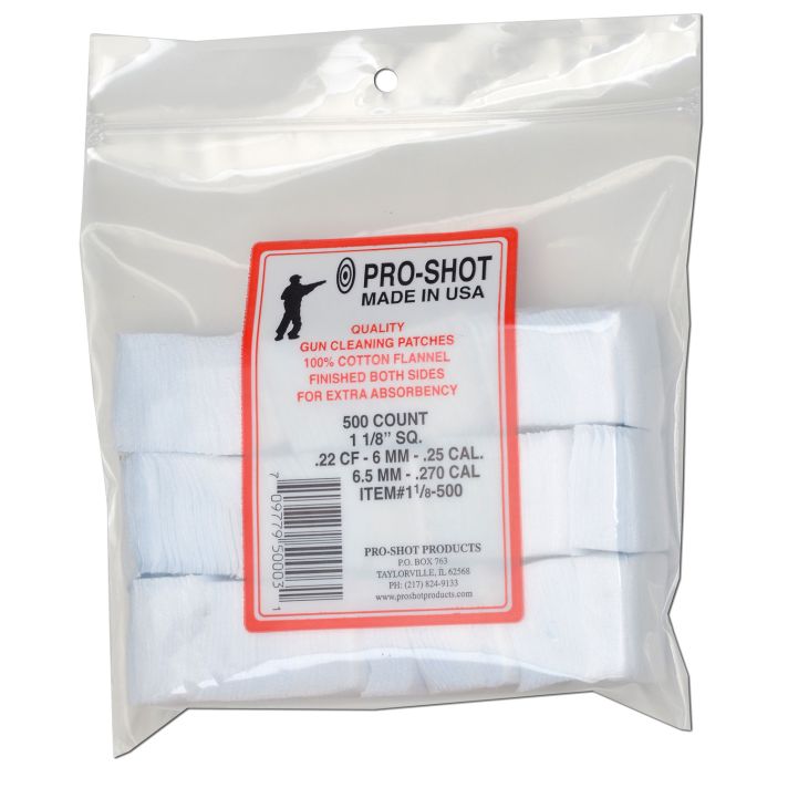 Pro-Shot 118500 Cleaning Patches.22/ .270 Cal 1.125" Square Cotton Flannel 500 Pack