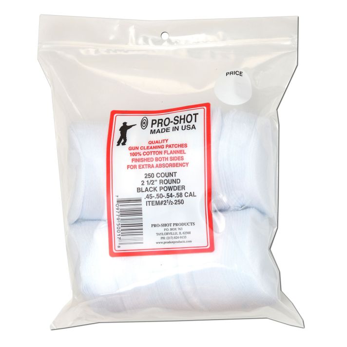 Pro-Shot 212250 Cleaning Patches.45 - .58 Cal 2.50" Round Cotton Flannel 250 Pack