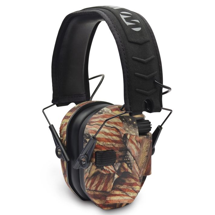 Walker's GWPRSEMBARM Razor Slim Electronic Muff 23 dB Over the Head USA Flag w/Black Polymer