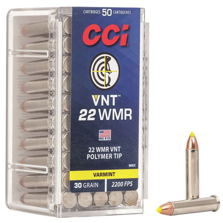 CCI 969CC VNT Rimfire 22WMR 30gr Varmint Tipped 50 Per Box/40 Case