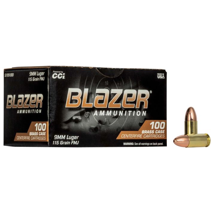 CCI 51991BB Blazer Brass Handgun 9mmLuger 115gr Full Metal Jacket 100 Per Box/5 Case
