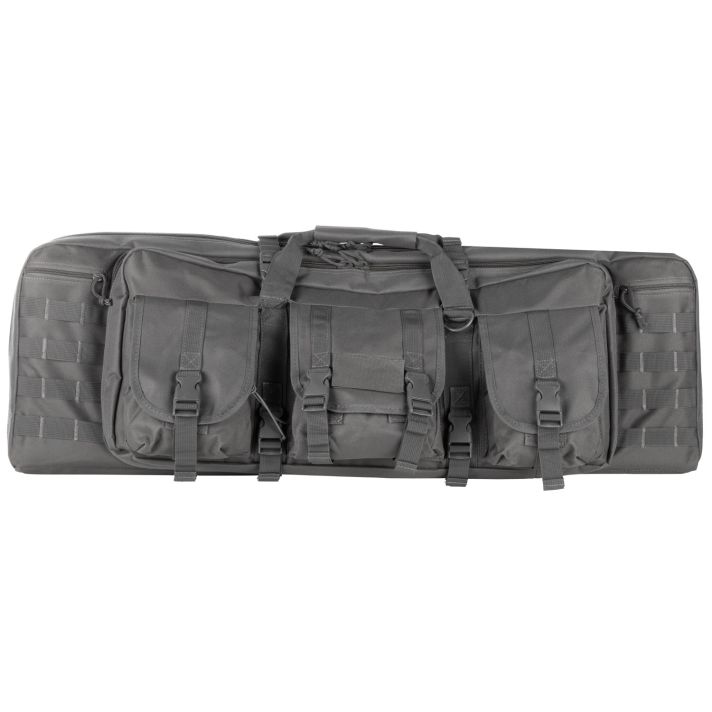 NcStar CVDC2946U36 VISM Double Carbine Case Urban Gray PVC Nylon w/ Foam Padding Lockable Zippers Pockets & MOLLE Webbing