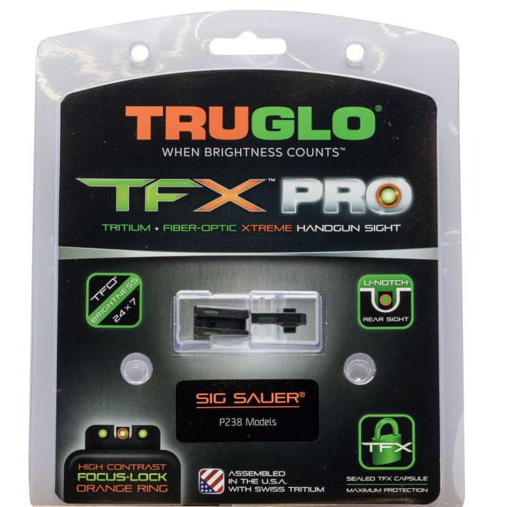 TruGlo TG13SG3PC TFX ProBlack | Green Tritium & Fiber Optic Orange Outline Front Sight Green Tritium & Fiber Optic Rear Sight