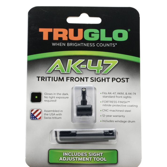 TruGlo TG231AK1 Tritium Rifle Front SightBlack-Green with White Outlinefor AK-47, AKM, AK-74