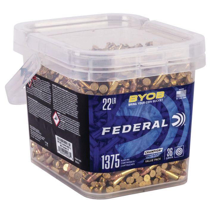Federal 750BKT1375 Champion Training BYOB 22LR 36gr Copper Plated Hollow Point 1375/Box
