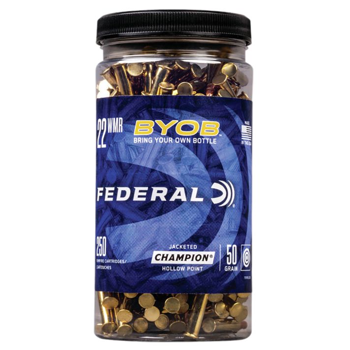 Federal 757BTL250 Champion Training BYOB 22WMR 50gr Jacketed Hollow Point 250 Per Box/8 Case