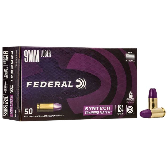 Federal AE9SJ4 Syntech Training Match 9mmLuger 124gr Total Syntech Jacket Flat Nose 50 Per Box/10 Case