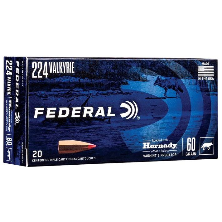 Federal V224VLKVM60 Varmint & Predator224Valkyrie 60gr Hornady V-Max 20 Per Box/10 Case