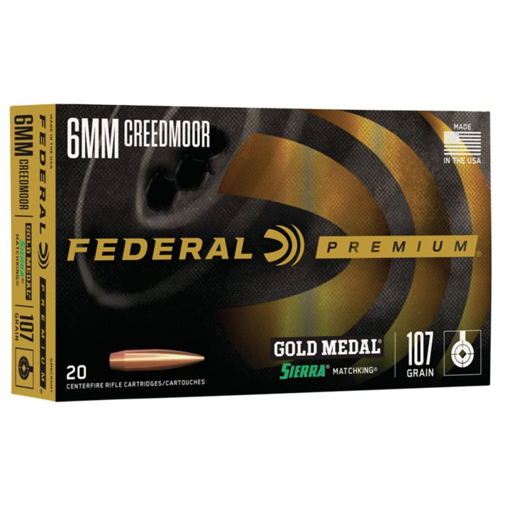 Federal GM6CRDM1 Premium Gold Medal 6mmCreedmoor 107gr Sierra MatchKing BTHP 20 Per Box/10 Case