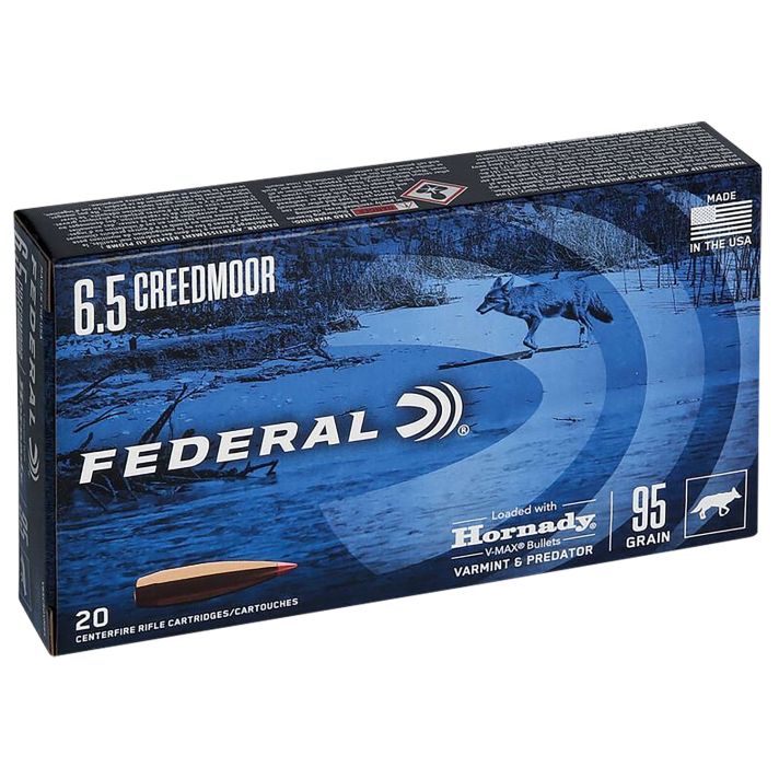 Federal V65CRDVM95 Varmint & Predator6.5Creedmoor 95gr Hornady V-Max 20 Per Box/10 Case