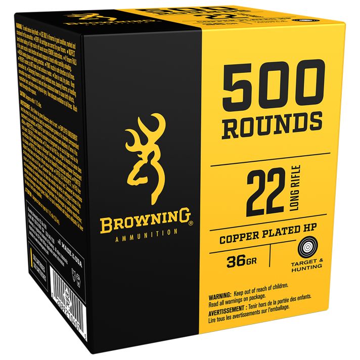 Browning Ammo B194122000 BPR Performance Rimfire22 LR 36 gr Plated Hollow Point 500 Per Box/ 4 Cs