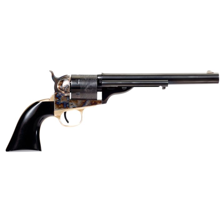 Taylors & Company 550714 Cavalier Open-Top 38 Special Caliber with 7.50" Blued Finish Barrel, 6rd Capacity Blued Finish Cylinder, Color Case Hardened Finish Steel Frame & Black Polymer Grip