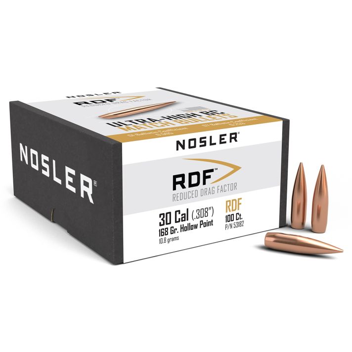 Nosler 53182 RDF Match 30Cal 168gr Hollow Point Boat Tail 100/Box