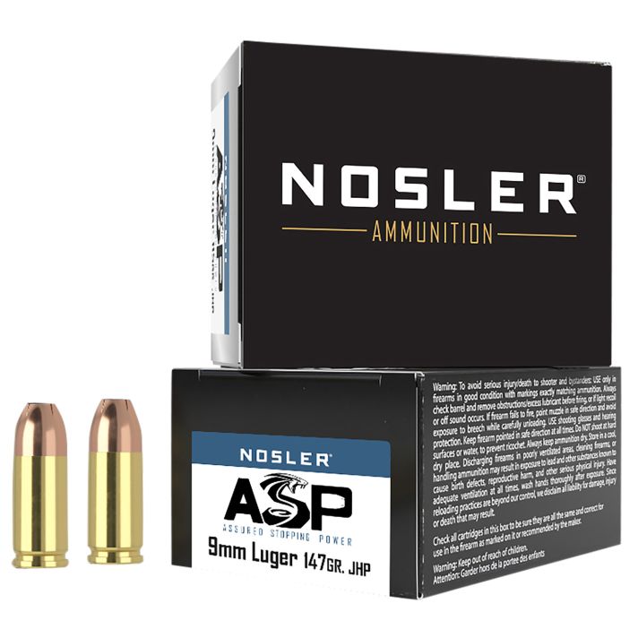 Nosler 51290 Assured Stopping Power Handgun 9mmLuger 147gr Jacketed Hollow Point 20 Per Box/20 Case