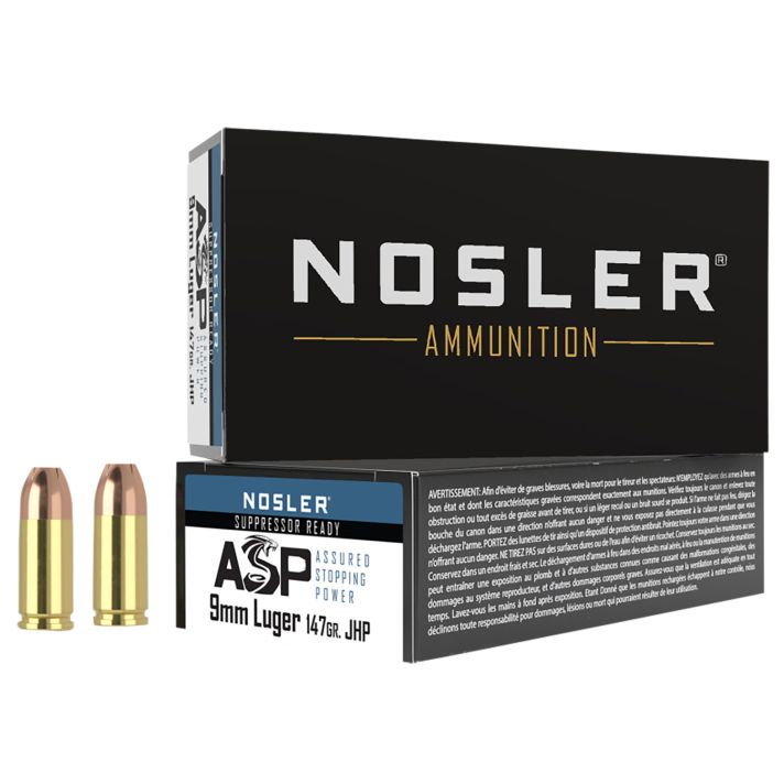 Nosler 51325 Assured Stopping Power Handgun 9mmLuger 147gr Jacketed Hollow Point 50 Per Box/10 Case
