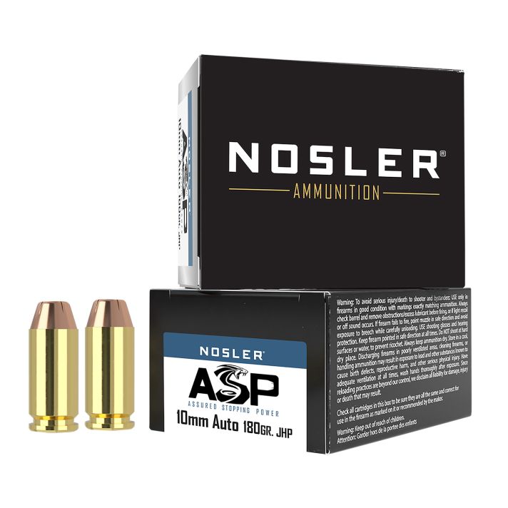 Nosler 51400 Assured Stopping Power Handgun 10mmAuto 180gr Jacketed Hollow Point 20 Per Box/20 Case