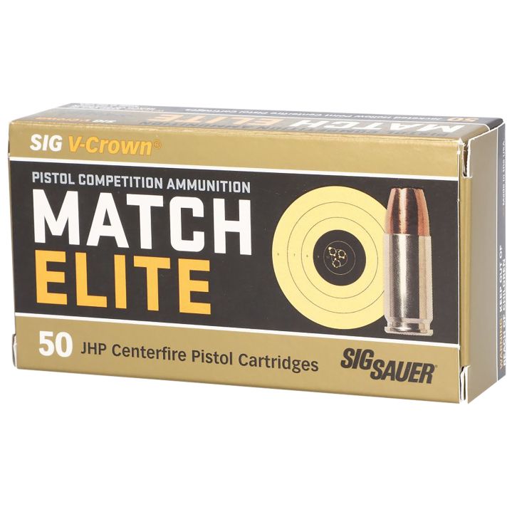 Sig Sauer E9MMA3COMP50 Match Elite Competition9mmLuger 147gr V-Crown Jacketed Hollow Point 50 Per Box/20 Case