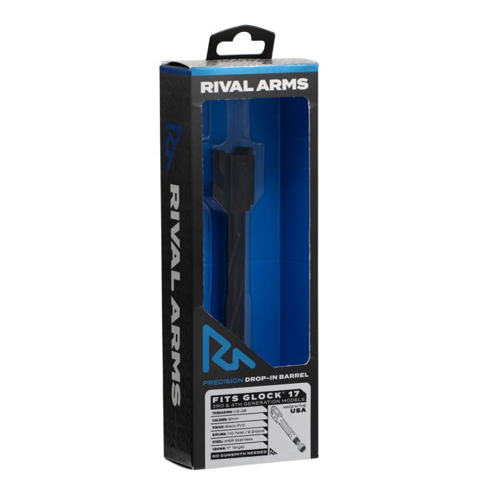 Rival Arms RA20G102A Precision Drop-In Barrel 9mm Luger 4.49" Black PVD Finish 416R Stainless Steel Material with Fluting & Treading for Glock 17 Gen3-4