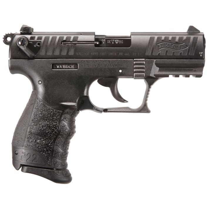 Walther Arms 5120700 P22 Q 22 LR Caliber with 3.42" Threaded Barrel, 10+1 Capacity, Black Finish Picatinny Rail Frame, Serrated Matte Black Tenifer Zinc Alloy Slide & Interchangeable Backstrap Grip