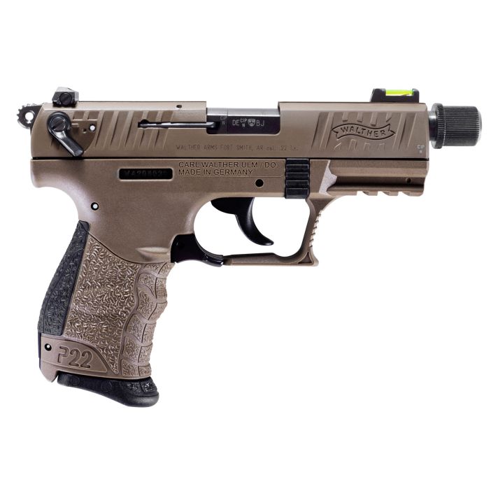Walther Arms 5120753 P22 Q Tactical 22 LR 10+1 3.42" Steel/Threaded Barrel, Flat Dark Earth Serrated/Steel Slide, Flat Dark Earth Polymer Frame w/Picatinny Rail, Black Interchangeable Backstrap Grips
