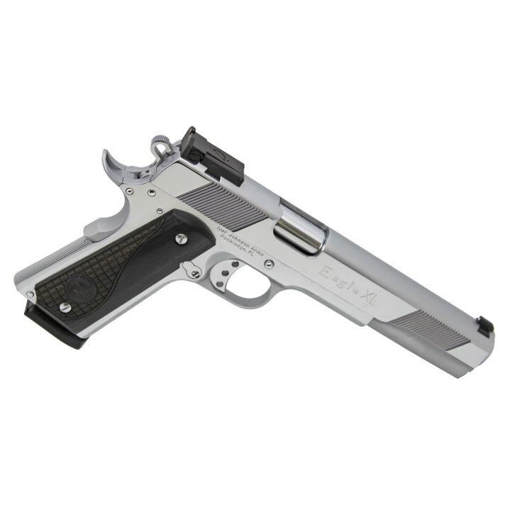 Iver Johnson Arms EAGLEXLC45 Eagle XL 45 ACP 8+1 6" Steel Barrel, Bright Chrome High Polished Long/Serrated Steel Slide & Frame w/Beavertail, Diamondwood Walnut w/Integrated Logo Grip, Right Hand