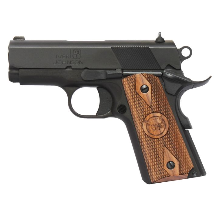 Iver Johnson Arms THRASHER9 Thrasher Officer 9mm Luger 8+1 3.12" Black Steel Barrel, Matte Black Serrated Steel Slide & Frame w/Beavertail, Walnut Grip