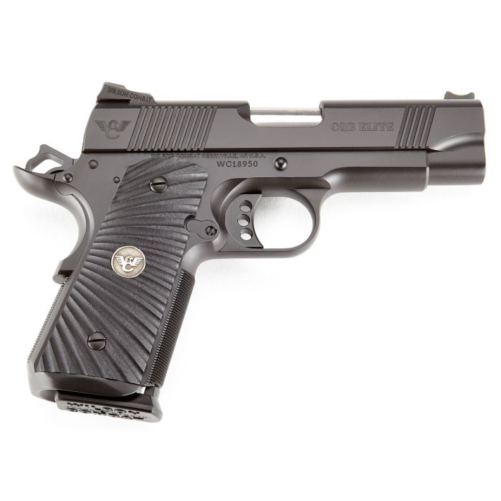 Wilson Combat CQBECP45 CQB Elite Compact Frame 45 ACP 7+1 4" Stainless Match Grade Barrel, Black Serrated Carbon Steel Slide, Black Armor-Tuff Carbon Steel w/Beavertail, Black G10 Starburst Grip