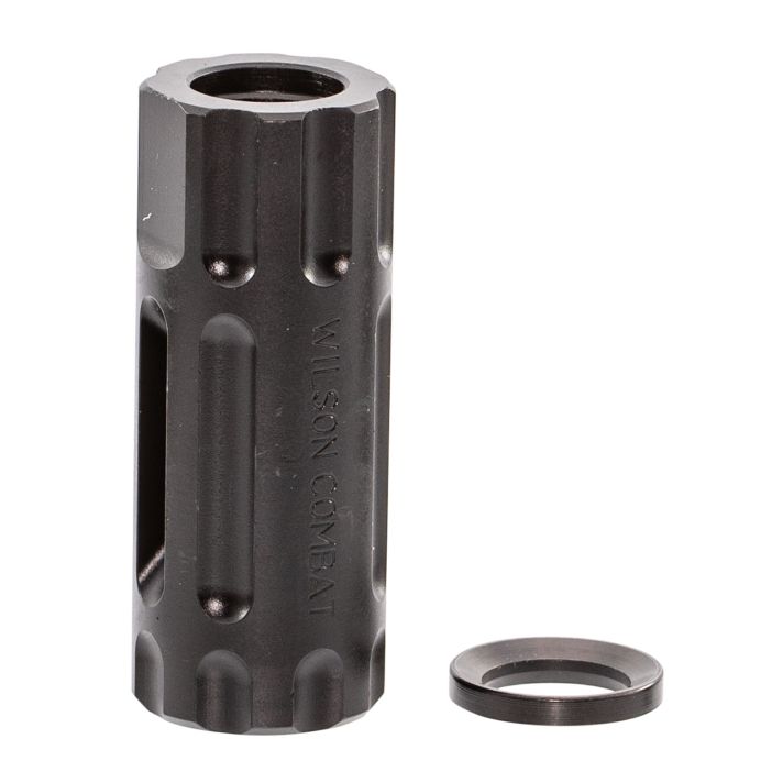 Wilson Combat TRQCOMP1/2X28 Q-Comp Muzzle Brake Black Melonite QPQ Steel with 1/2"-28 tpi Threads, 2.20" OAL & .875" Diameter for 5.56x45mm NATO AR-Platform