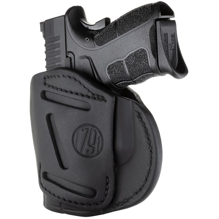 1791 Gunleather 4WH4SBLR 4-WayIWB/OWB Size 04 Stealth Black Leather Belt Clip Compatible w/Glock 26/Springfield XD/XDS/S&W M&P Shield Plus Right Hand