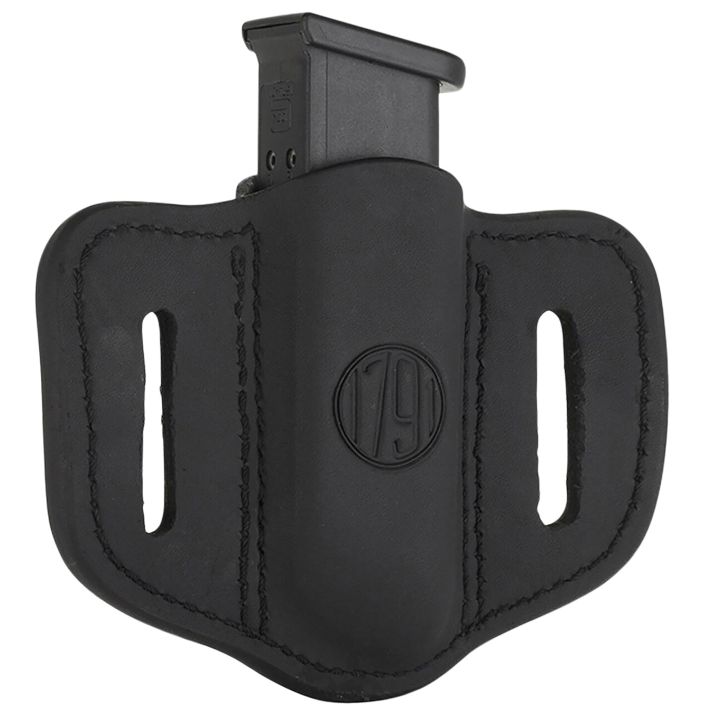 1791 Gunleather MAG12SBLA MAG1.2 Single Mag Holster Stealth Black Leather Belt Slide Compatible w/ Double Stack Ambidextrous