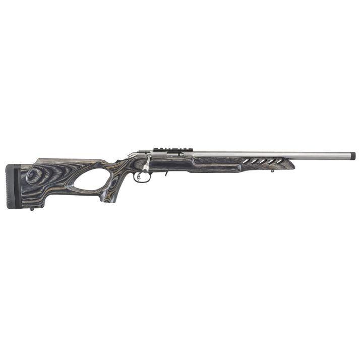 Ruger 8366 American Rimfire Target Full Size 22 LR 10+1 18" Satin Stainless Threaded Bull Barrel, Satin Stainless Scope Rail Receiver, Black Wood Thumbhole Stock, Right Hand