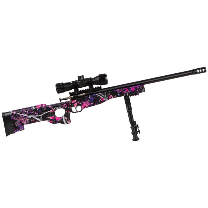 Crickett KSA2148 Precision Package 22 LR Caliber with 1rd Capacity, 16.12" Bull Barrel, Blued Metal Finish & Fixed Thumbhole Muddy Girl Synthetic Stock Right Hand (Youth) Includes Scope & Bipod