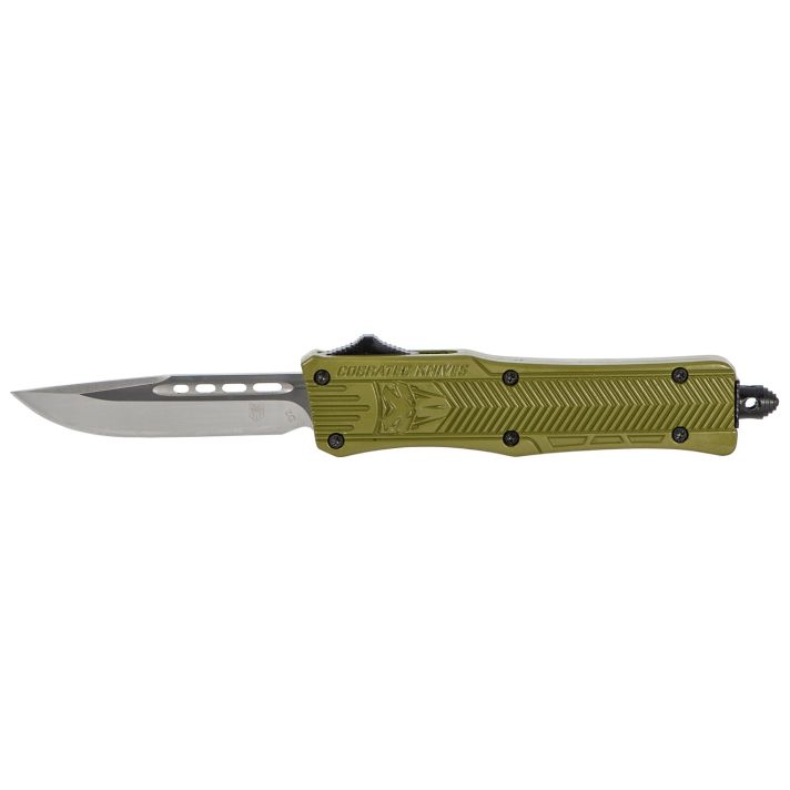 CobraTec Knives SODCTK1SDNS CTK-1Small 2.75" OTF Drop Point Plain D2 Steel Blade/OD Green Aluminum Handle Features Glass Breaker Includes Pocket Clip