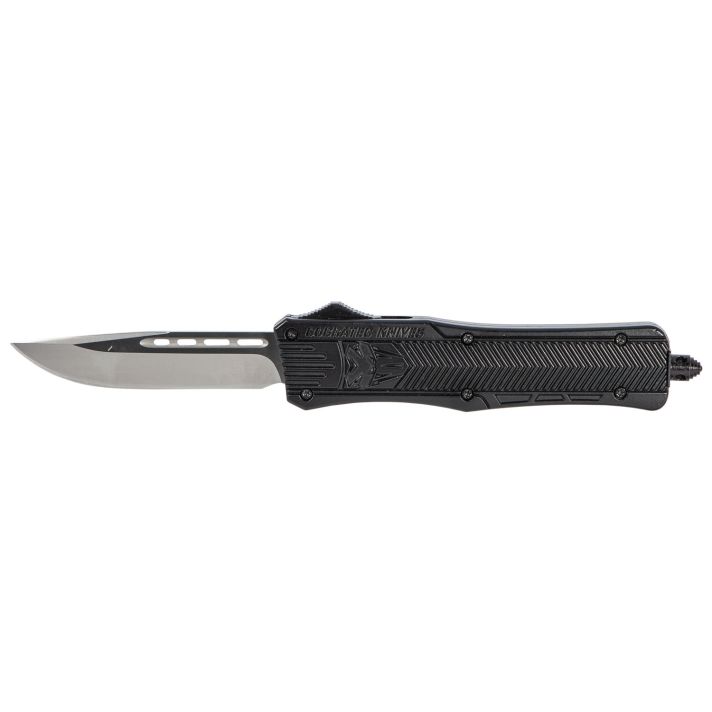 CobraTec Knives MBCTK1MDNS CTK-1Medium 3" OTF Drop Point Plain D2 Steel Blade/Black Aluminum Handle Features Glass Breaker Includes Side Button