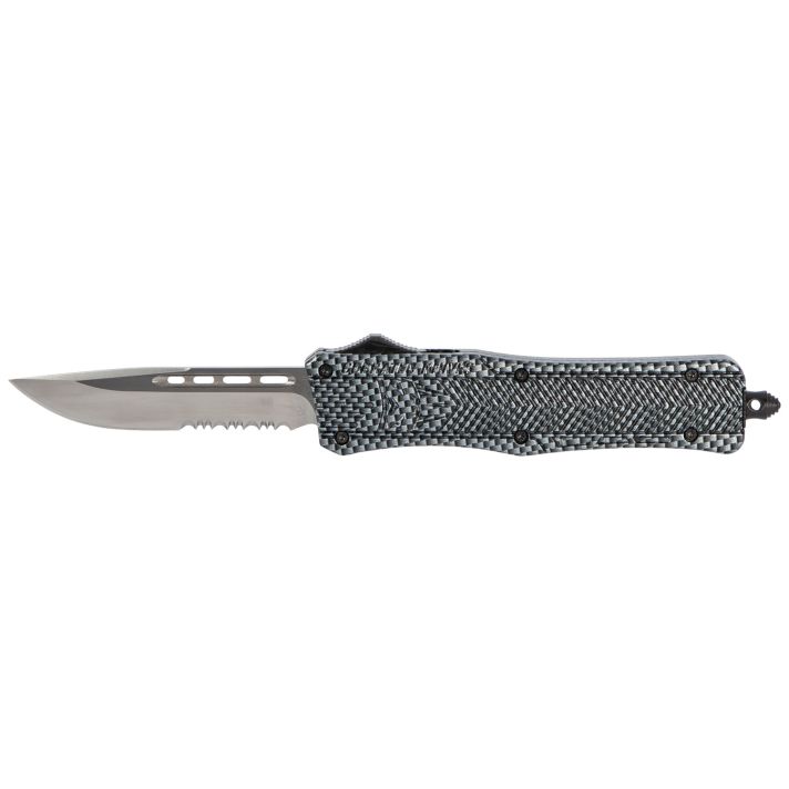 CobraTec Knives MSCFTK1MDS CTK-1Medium 3" OTF Drop Point Part Serrated D2 Steel Blade/ Carbon Fiber Aluminum Handle Features Glass Breaker Includes Pocket Clip