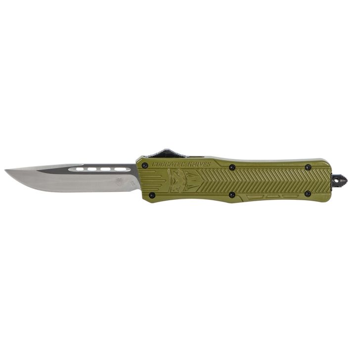 CobraTec Knives MODCTK1MDNS CTK-1Medium 3" OTF Drop Point Plain D2 Steel Blade/OD Green Aluminum Handle Features Glass Breaker Includes Pocket Clip
