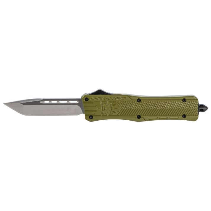 CobraTec Knives MODCTK1MTNS CTK-1Medium 3" OTF Tanto Plain D2 Steel Blade/OD Green Aluminum Handle Features Glass Breaker Includes Pocket Clip