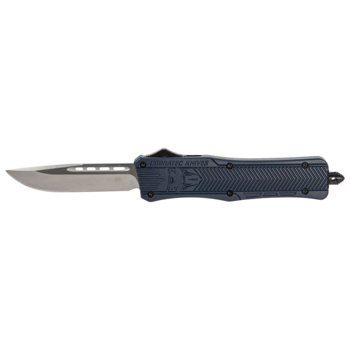 CobraTec Knives MNYCTK1MDNS CTK-1Medium 3" OTF Drop Point Plain D2 Steel Blade/NYPD Blue Aluminum Handle Features Glass Breaker Includes Pocket Clip