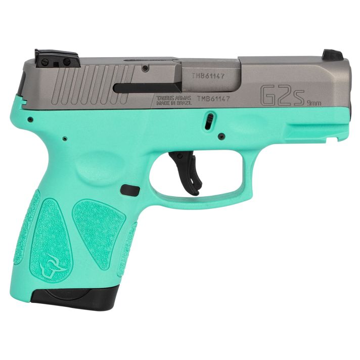 Taurus 1G2S939C G2SCompact Frame 9mm Luger 7+1 3.26" Matte Stainless Steel Barrel, Matte Serrated Stainless Steel Slide, Cyan Polymer Frame w/Picatinny Rail & Polymer Grip, Right Hand