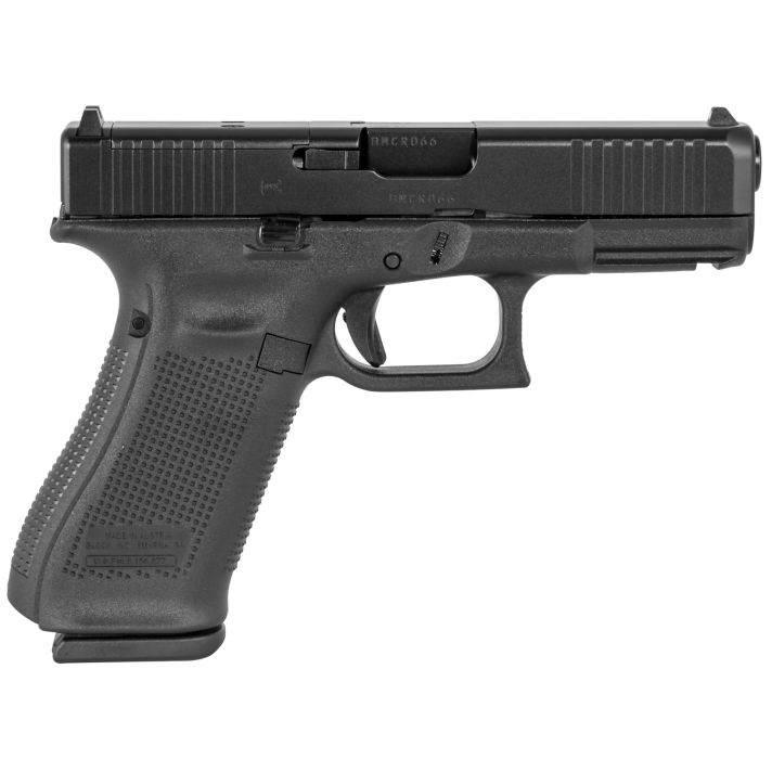 Glock PA455S201MOS G45 Gen5 Compact MOS 9mm Luger 4.02" 10+1 Overall Black Finish with nDLC Steel with Front Serrations & MOS Cuts Slide, Rough Texture Interchangeable Backstraps Grip & Fixed Sights