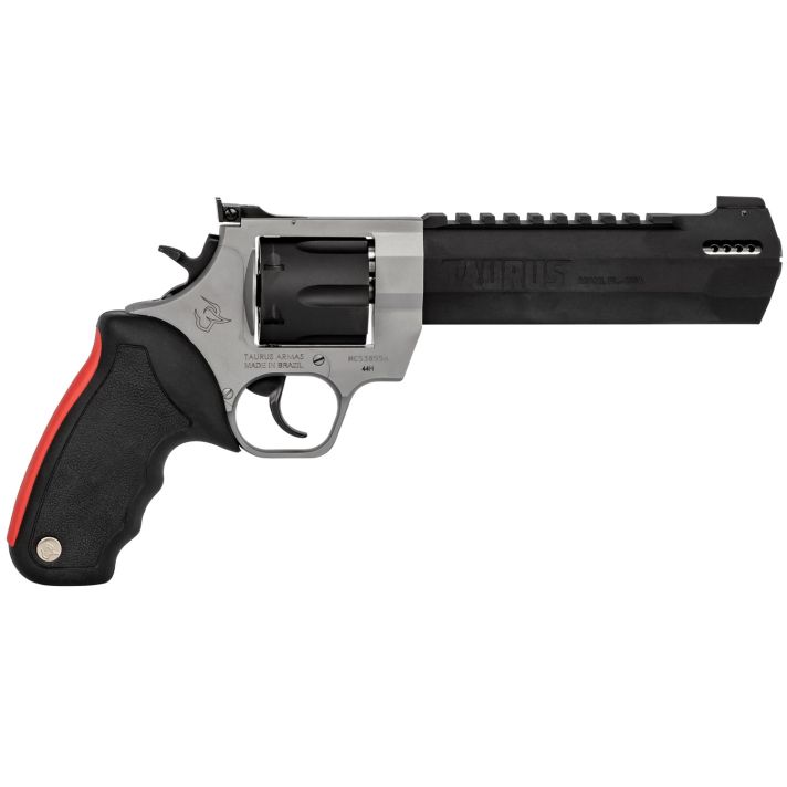 Taurus 2440065RH Raging Hunter44 Rem Mag 6rd 6.75" Matte Black Oxide Cylinder & Barrel Matte Stainless Steel Frame Black Rubber with Integrated Red Cushion Insert Grip
