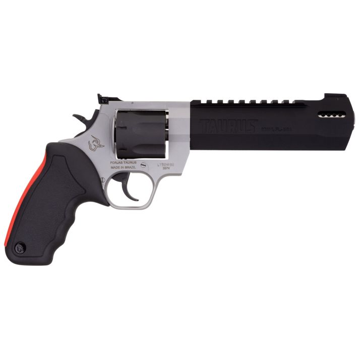 Taurus 2454065RH Raging Hunter454 Casull 5rd 6.75" Matte Black Oxide Cylinder & Barrel Matte Stainless Steel Frame Black Rubber with Integrated Red Cushion Insert Grip