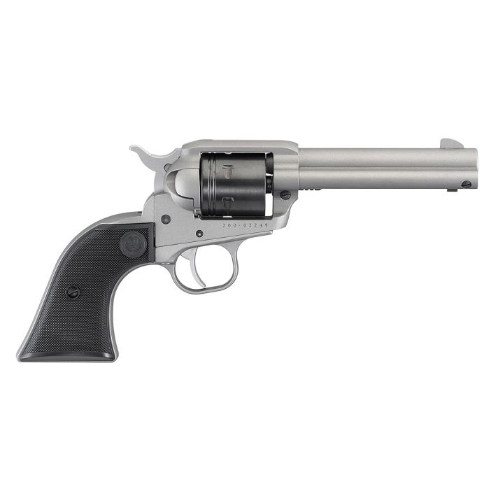 Ruger 2003 Wrangler22 LR 6 Shot 4.62" Silver Cerakote, Silver Cerkoate Aluminum Frame & Cylinder Black Checkered Polymer Grips
