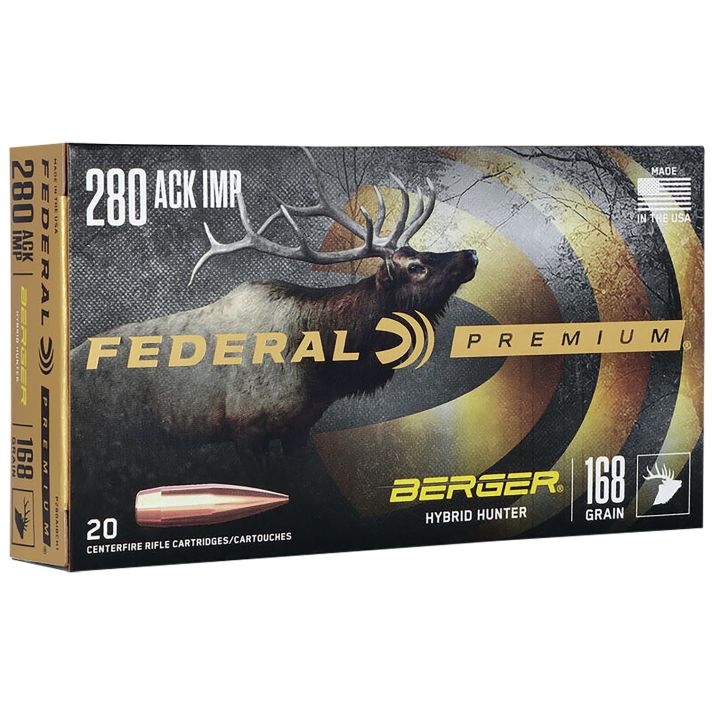 Federal P280AIBCH1 Premium280Ackley Improved 168gr Berger Hybrid Hunter 20 Per Box/10 Case