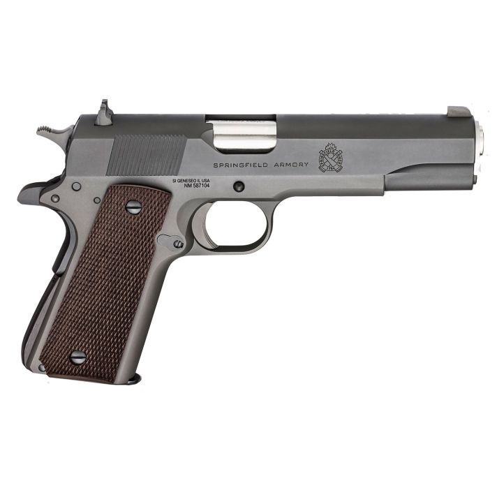 Springfield Armory PBD9108L 1911 Mil-Spec Defender Legacy 45 ACP 7+1 5" Satin Stainless Match Grade Barrel, Black Parkerized Serrated Carbon Steel Slide & Frame w/Beavertail, Checkered Wood Grip