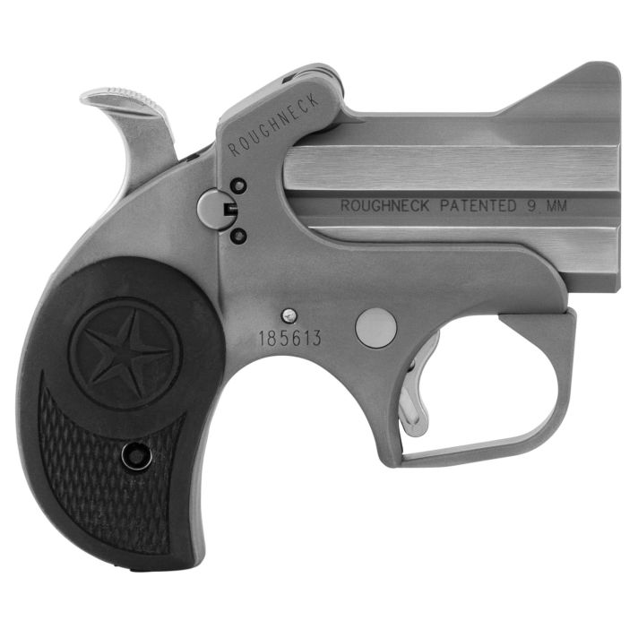Bond Arms BARN Roughneck9mm Luger 2rd 2.50" Stainless Steel Double Barrel w/Bead Blasted Frame, Blade Front/Fixed Rear Sights, Rebounding Hammer, Rubber Grip, Manual Safety