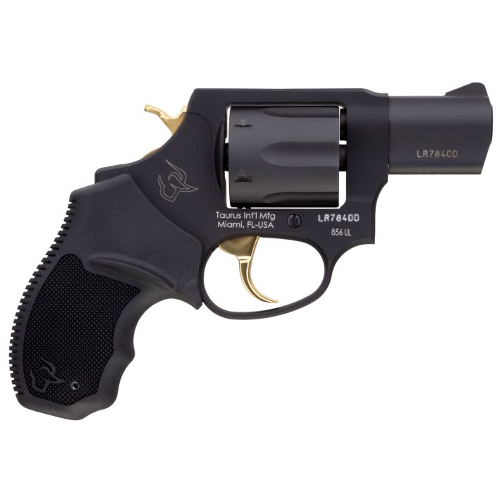 Taurus 2-856021ULGLD 856 Ultra-Lite 38 Special Caliber with 2"Barrel, 6rd Capacity Cylinder, Overall Matte Black Metal Finish, Gold Trigger/Hammer Frame & Finger Grooved Black Rubber Grip