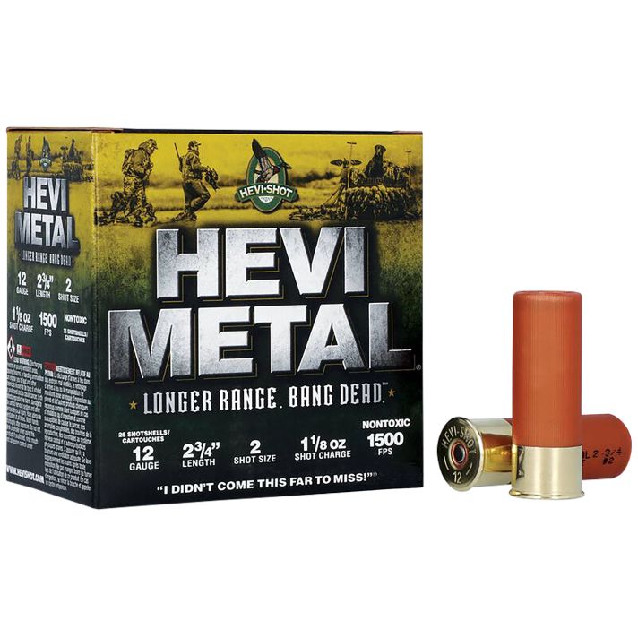 HEVI-Metal HS38702 HEVI-Metal Longer Range 12Gauge 2.75" 1 1/8oz 2Shot 25 Per Box/10 Case